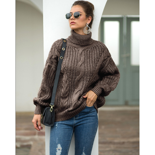 Womens Cable Knit Turtleneck Pullover