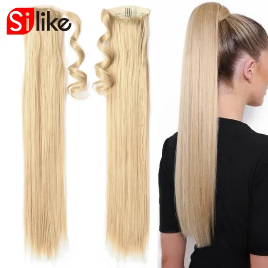 Wholesale 24 inch Soft Long Straight Drawstring Ponytail Hairpiece With Hairpins Pony Tail Hair Extensions Synthetic Ponytail