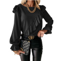 Women's Elegant Crewneck Ruffle Trim Top