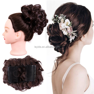 AliLeader Short Large Messy Curly Dish Hair Bun Stretch Hair Comb Clip in Extension Scrunchie Chignon Tray Ponytail Hairpiece
