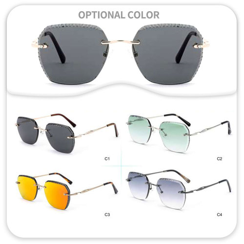 Rimless Diamond Cut Square Metal UV400 Sunglasses ME2062