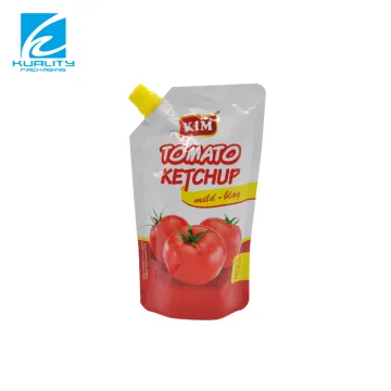Customized Flexible Plastic Doypack Laminated Aluminum Foil Stand-Up Pouch with Corner Spout for Ketchup Sauce
