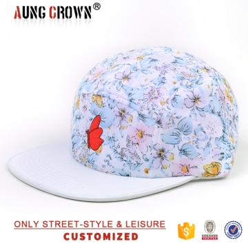 Mode Stickerei flache Krempe Stickerei Druck Blumen 5 Panel Snapback leere Kappe Großhandel