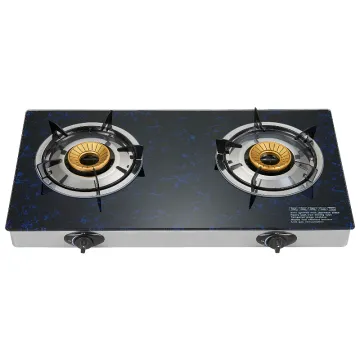 Black Desktop Tempered Glass Top Cooktop 2 Burner Cooker Gas Stove