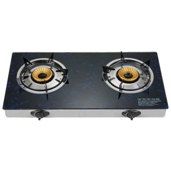 Black Desktop Tempered Glass Top Cooktop 2 Burner Cooker Gas Stove