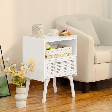 Medieval Modern Rattan Solid Wood Bedroom Bedside Table