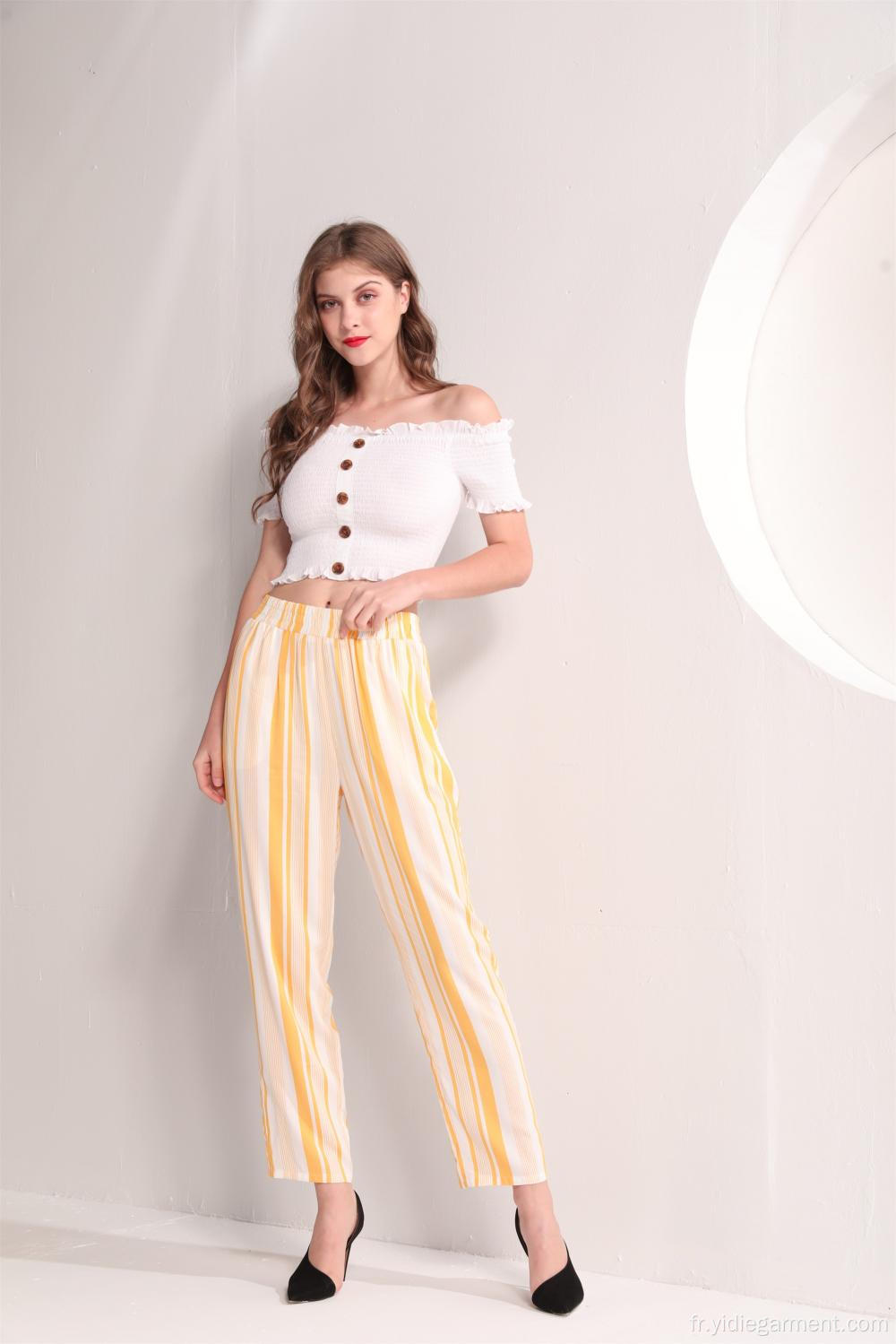 Pantalon d&#39;été en viscose rayé jaune