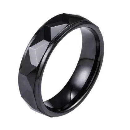 Yiwu Aceon Stainless Steel Men's Black Tone Diamond Pattern Ceramic Ring