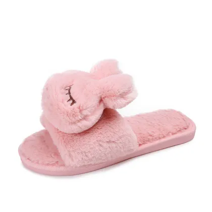 Women fur slippers Female indoor home lovely cartoon rabbit fur slippers Non-slip warm plush slides slippers