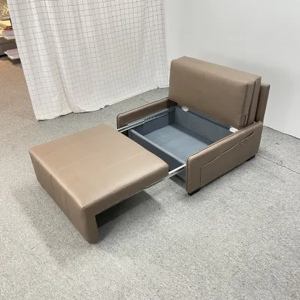 Twin Seats Leather Sofa Bed with Storage Box and No Armrest