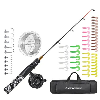Hard-Tuning Raft Fishing Gear: Black and White Jungle Ice Fishing Rod with High-Foot Front Wheel Luya Set
