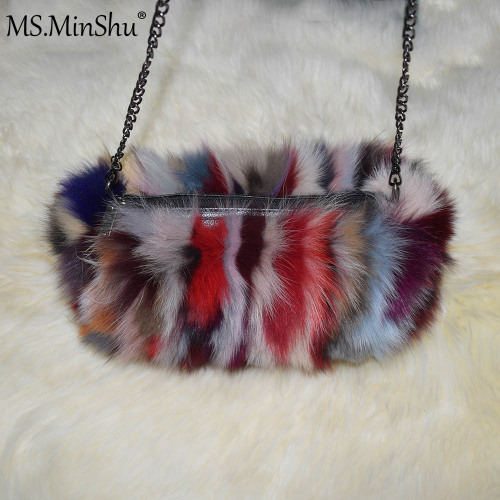 MS.MinShu Brand Real Fox Fur Hand Muff Bag Winter Hand Warmer Real Fur Muff Fashion Woman Pocket Handmuff With Chain