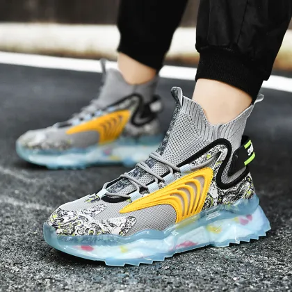 Fashion men's trendy thick-soled heightening socks shoes shock absorption breathable color matching multi-pattern running shoes