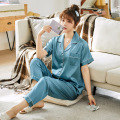 Short Sleeve Faux Silk Pajamas Set for Women