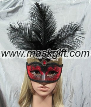 feather mask beauty style red&black glitter