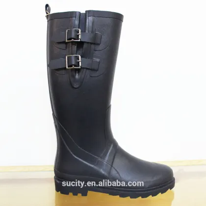 lady sexy comfortable waterproof over knee rubber boots with buckle