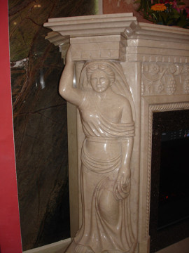 China Marble Fireplace Supplier with Figure Carving