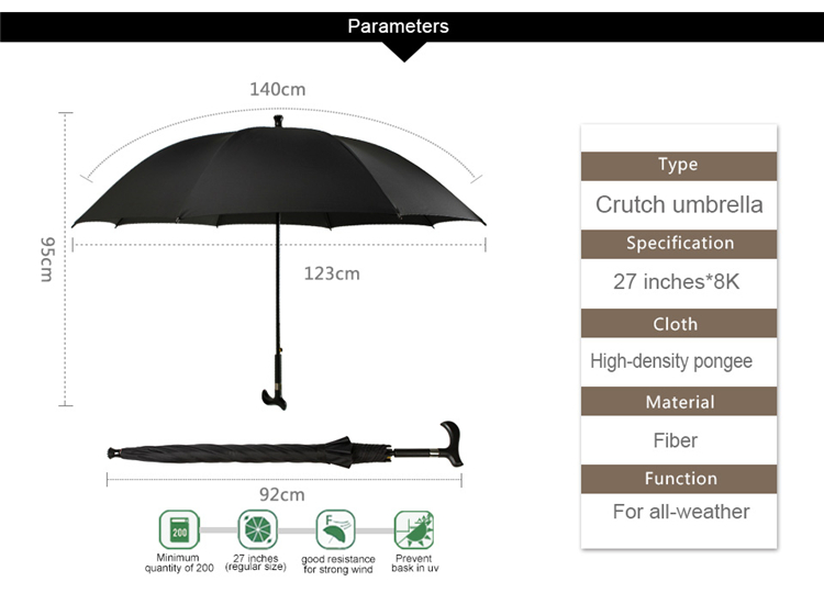 Old man walking stick umbrella straight black waterproof