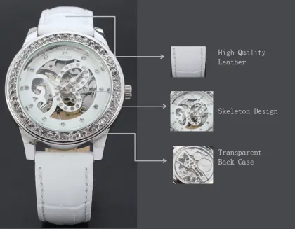 winner women watch with diamong setting skeleton design watch