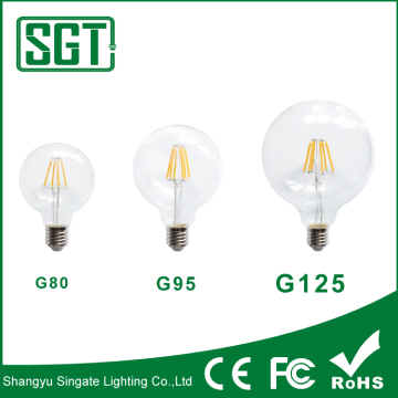 Full clear Glass 2200-6500K g125 led filament bulb 360 degree light