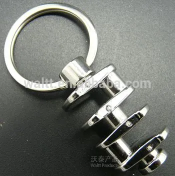 Flat-two Movable Piston Crankshaft Metal Keychains, Car Crankshift Keyring, Auto Parts Keychain