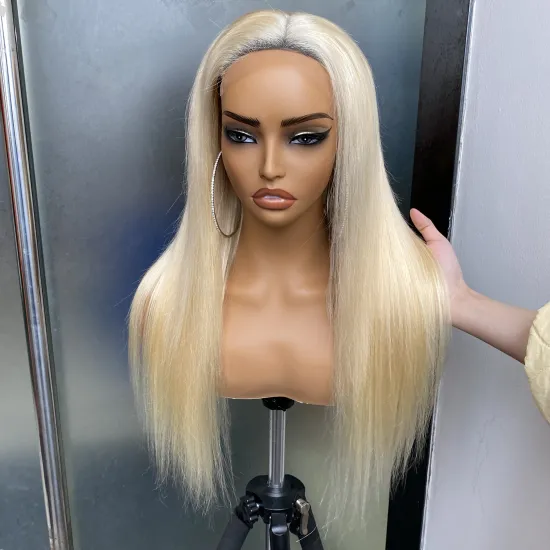 Wholesale Indian Raw Hair Blond 613 Color Straight 6x6 HD Closure Wig 150 Density Virgin Cuticle Aligned