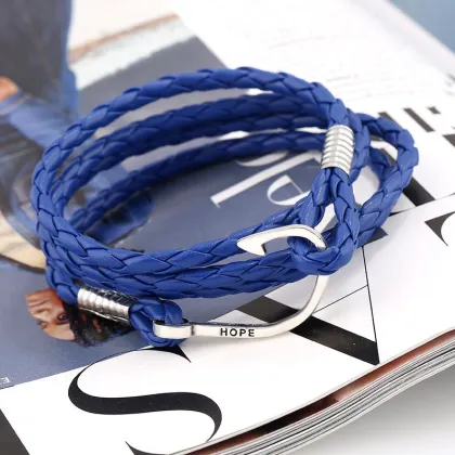 Mens leather wrap fish hook bracelet