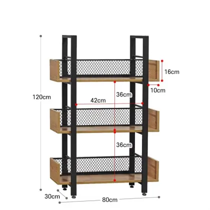 Wooden Bookcase Metal Bookshelf Multi-layer