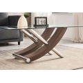Mesa de café de vidrio con base de acero inoxidable