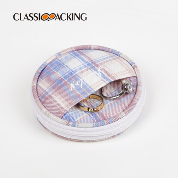 Customized Printed Logo Cotton Plaid Travel Jewelry Storage Bag