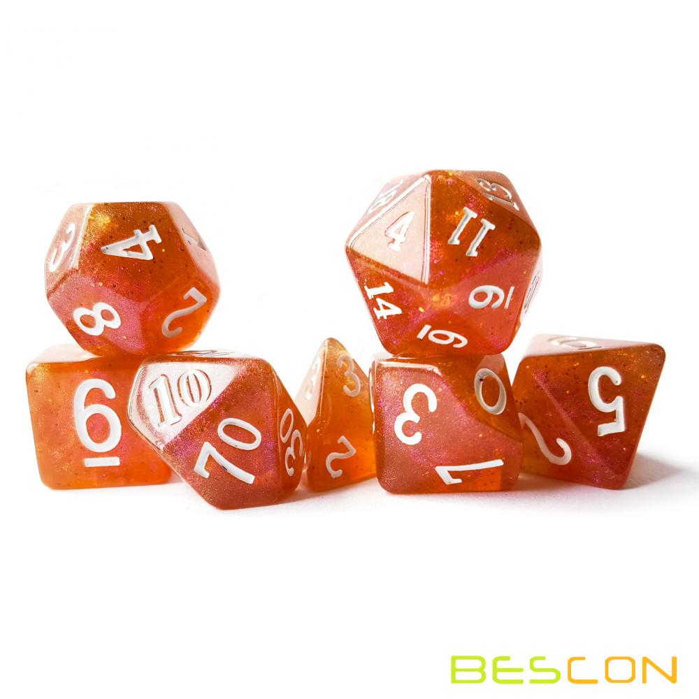 Тестирование Bescon Magical Stone Dice Set Set Series, 7pcs Полиатральные RPG -каменные кости набор