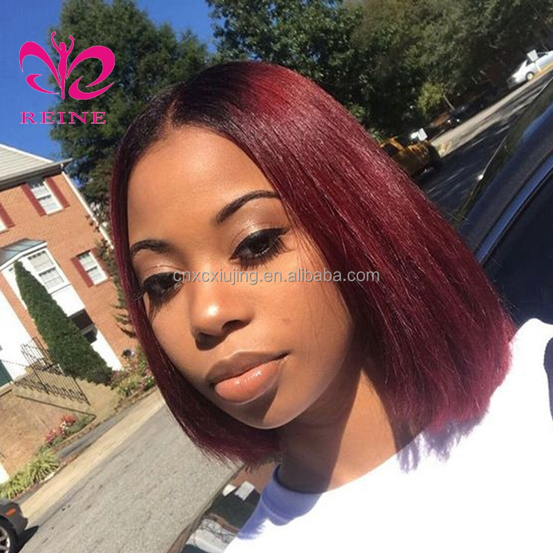 Ombre Bob Lace Frontal Wig Human Hair Brazilian Virgin Remy Hair Glueless Short Silky Straight Bob Wig with Pre-plucked Hairline