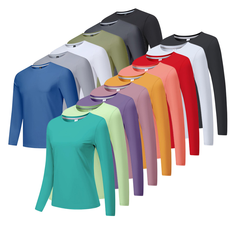 Custom Logo Women Sports Long Round Collar Shirts