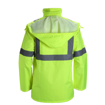 Wholesale 300d Oxford PU Coated Class3 HiVis RainCoat