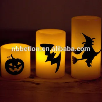 Halloween led flameless yellow flicking candles set of 3 Halloween led candle lights led real wax candles halloween candles