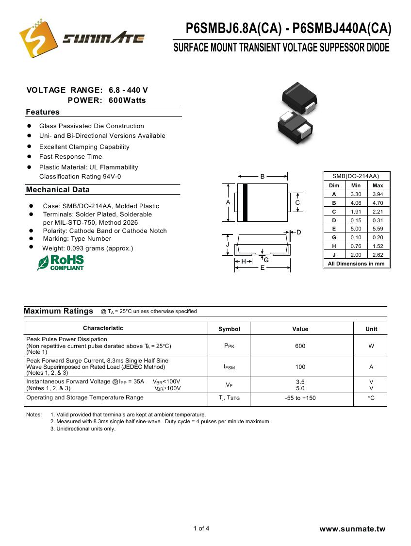 P6SMBJ6.8A(CA) - P6SMBJ440A(CA)0000