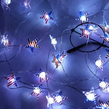 40 LED Stars Battery-Powered Remote Control Patriotic Holiday Decorative Lights
