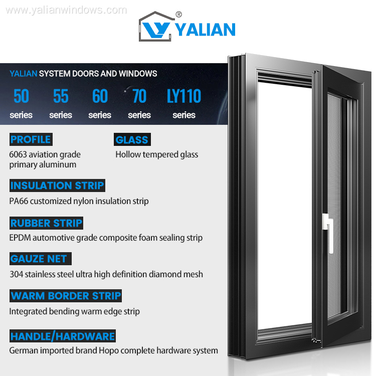 Custom Design Alloy Casement Windows Aluminum Swing Open