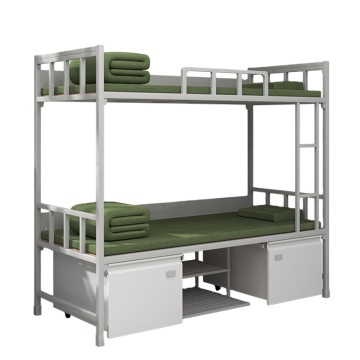 Modern Metal Frame Bunk Bed com armário de armazenamento: cama de dormitório ajustável para escola, casa ou hotel