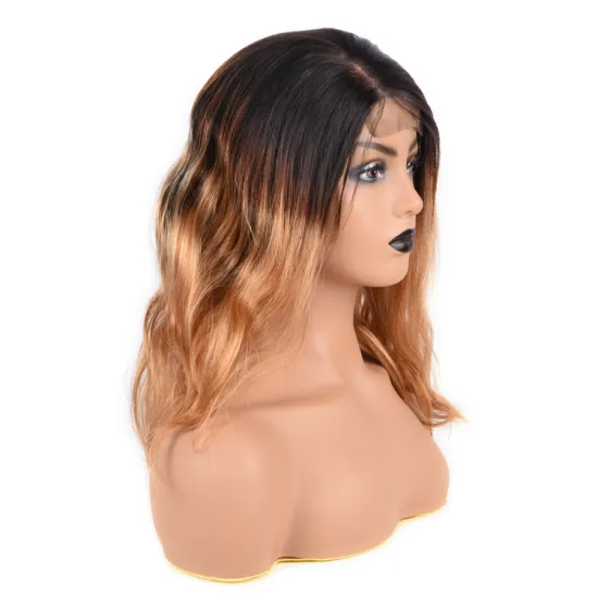 French Lace Ombre 3 Tone Body Wave Lace Wig Human Hair 150 Density Raw Brazilian 1b/4/27# Body Wave Human Hair Lace Front Wig