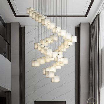 Spanish Imported Marble and Copper Chandelier for Duplex Villa Staircase