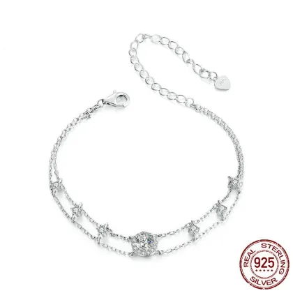 Double Moissanite Light Luxury Bracelet S925 Sterling Silver Platinum Plated Jewelry For Women