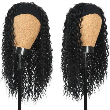 Natural Black Kinky Culry hair extension Elastic Synthetic Hair Headband Wigs With Scarf For Black Women