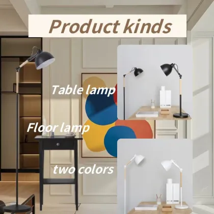 Nordic Modern Vertical LED Floor Lamp with Solid Wood Coffee Table