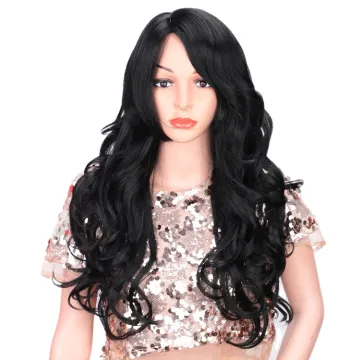 Fashion Synthetic Heat Resistant Fiber Party Cosplay Black Body Wave Long Wavy Hair Wig For Black White Women Wigs
