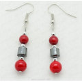 Boucles d&#39;oreilles rondes corail rouge Boucles d&#39;oreilles hématite rouge