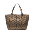 Unique design splicing water cube diamond lattice PU leather geometric tote bag for women