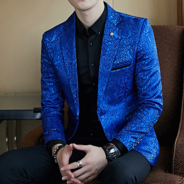 Rose Jaquard Print Slim Fit Blazer Royal Blue Black Promo Blazer For Men Stylish Blazer Business Casual Party Wedding Suit Coat