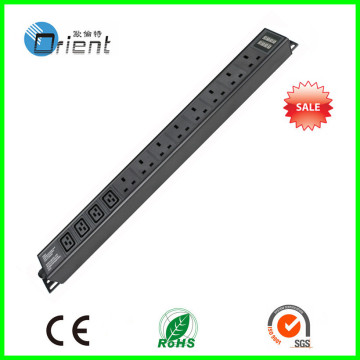 1.5U 4 ways C19 and 8ways UK type PDU(power distribution unit) with current and voltage display