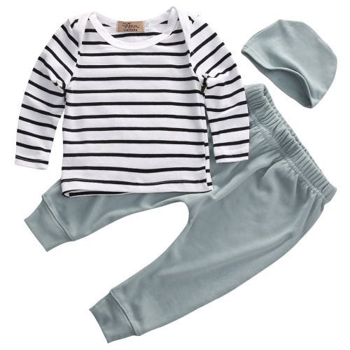 Citgeett new autumn baby girl clothes cotton long sleeve striped T-shirt+pants +hat suit baby clothing sets infant clothing